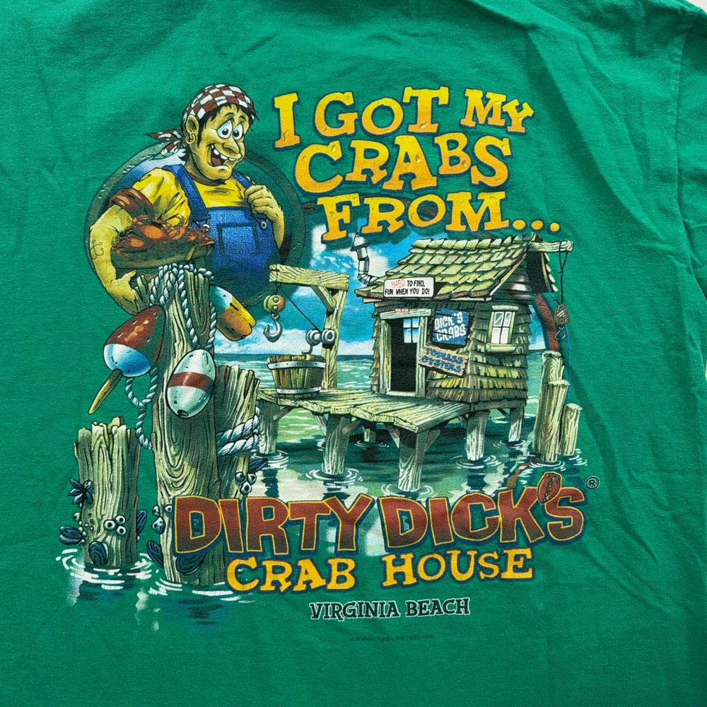 Gildan T-Shirt Dirty Dicks Crab House Graphic Virginia Beach Green Mens Size M - Picture 5 of 7
